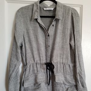 Zara Gray Cinched Waist Midi Dress